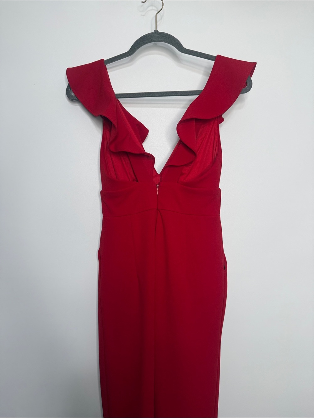 Lulu's Red V-Neck Ruffle Shoulder Jumpsuit - Picture 8 of 10